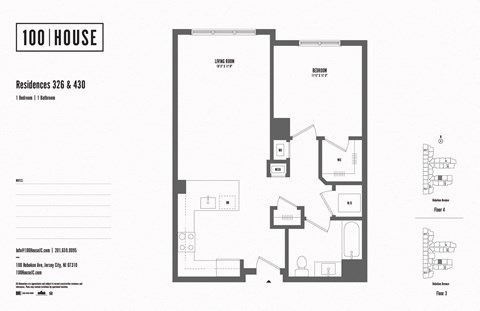 Floor plan for 1 bed, 1 bath, 735 sqft